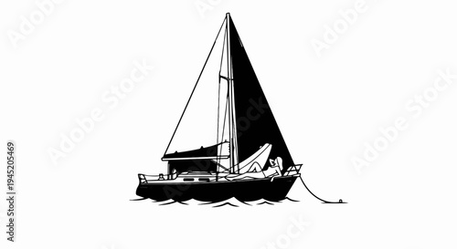 A woman relaxes on the deck of a sailboat with a dark sail