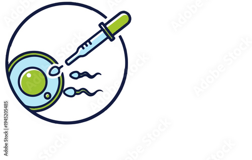 Abstract illustration of fertilization with pipette and sperm approaching egg