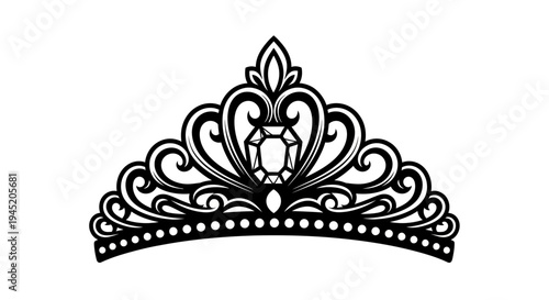 Elegant Black Tiara Crown with Jewel, Royal Accessory, Vector Illustration