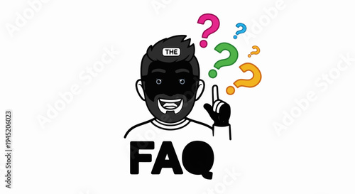 Cartoon man with questions marks and 'FAQ' text
