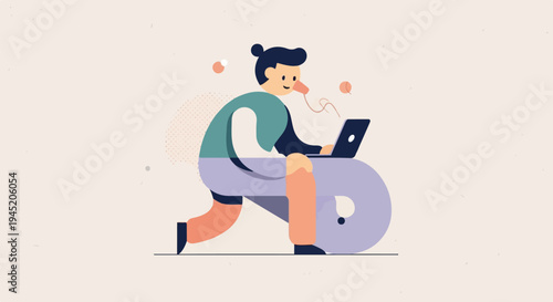 Animated person with laptop and voice assistant