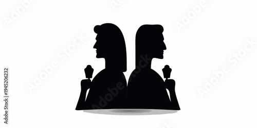 Two people with ice cream cones, silhouette art, summer treat and enjoyment, artwork symbolizes shared summer pleasures and sweet indulgence, back to back, white background