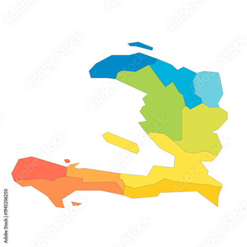 Haiti political map of administrative divisions - departments. Rainbow spectrum colorful blank vector map.