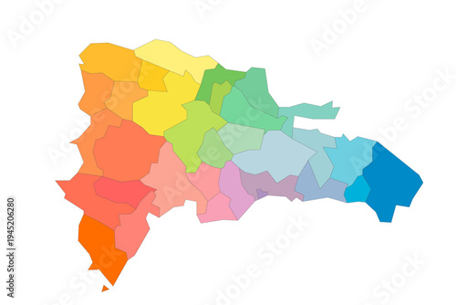 Dominican Republic political map of administrative divisions - provinces and national district. Rainbow spectrum colorful blank vector map.