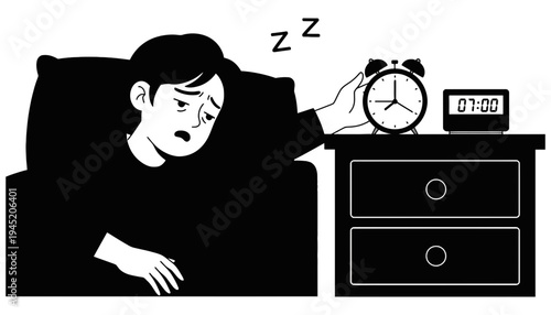 A person waking up to an alarm clock in bed