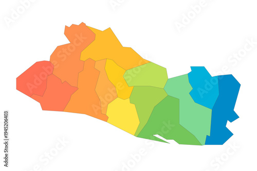 El Salvador political map of administrative divisions - departments. Rainbow spectrum colorful blank vector map.
