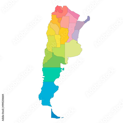 Argentina political map of administrative divisions - provinces and autonomous city of Buenos Aires. Rainbow spectrum colorful blank vector map.