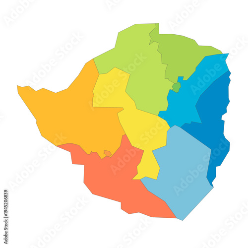 Zimbabwe political map of administrative divisions - provinces. Rainbow spectrum colorful blank vector map.