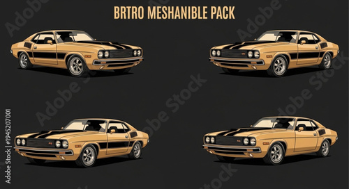 Retro Meshable Pack - Classic Car Illustrations for Design Projects.