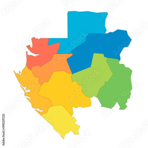 Gabon political map of administrative divisions - provinces. Rainbow spectrum colorful blank vector map.