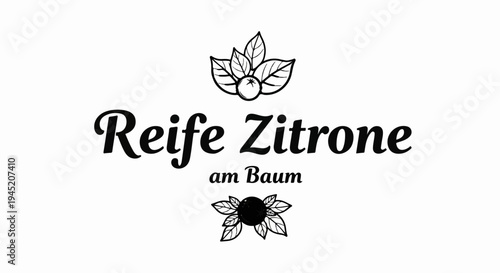 Black script text with fruit and leaf emblems, symbolizing natural freshness