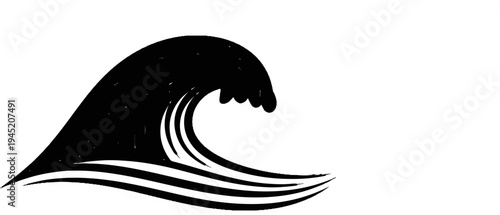 Black silhouette of a crashing ocean wave with white foam spray
