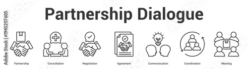 Partnership Dialogue web banner icon set vector illustration concept for business with icon of Partnership, Consultation, Negotiation, Agreement, Communicati.