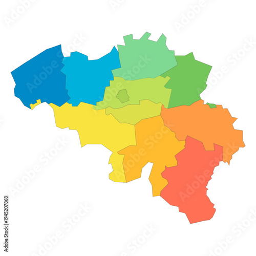 Belgium political map of administrative divisions - provinces. Rainbow spectrum colorful blank vector map.