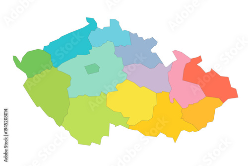 Czech Republic political map of administrative divisions - regions. Rainbow spectrum colorful blank vector map.