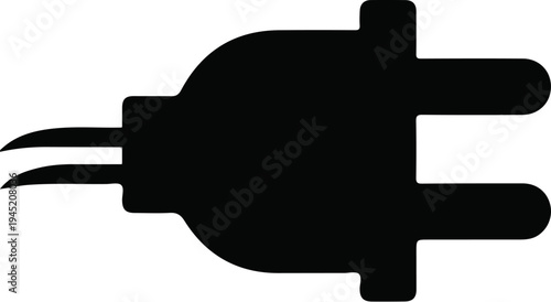 Black silhouette of an electrical plug with two prongs extending forward