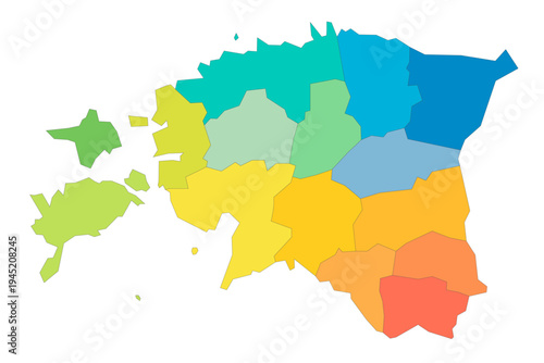 Estonia political map of administrative divisions - counties. Rainbow spectrum colorful blank vector map.