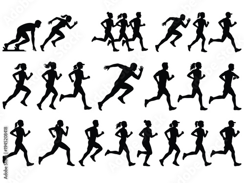 Running people silhouette set