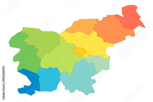 Slovenia political map of administrative divisions - statistical regions. Rainbow spectrum colorful blank vector map.