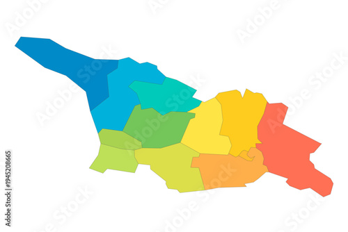 Georgia political map of administrative divisions - regions and autonomous republics of Abkhasia and Adjara. Rainbow spectrum colorful blank vector map.