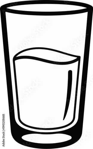 Black and white simple illustration of a glass filled with liquid