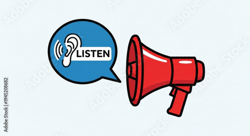 Megaphone with listen speech bubble communication symbol