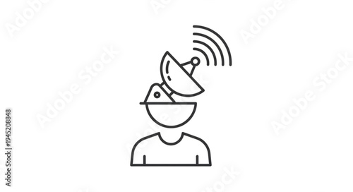 Conceptual illustration of a person with a satellite dish in their head receiving signals.