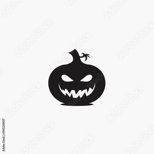 Silhouette of a menacing grinning pumpkin isolated on white background