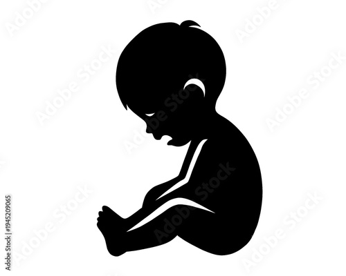 silhouette of a child sitting while crying, vector illustration
