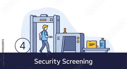 Airport Security Screening Process with Metal Detector and Conveyor Belt.