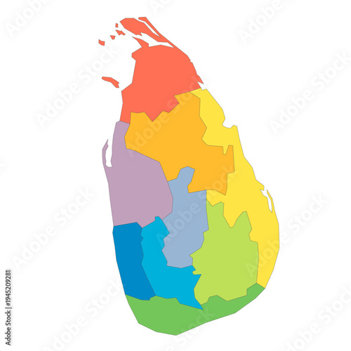 Sri Lanka political map of administrative divisions - provinces. Rainbow spectrum colorful blank vector map.