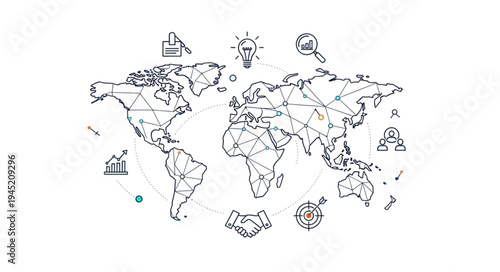 Global Business Network - A World Map Illustration of International Connections.