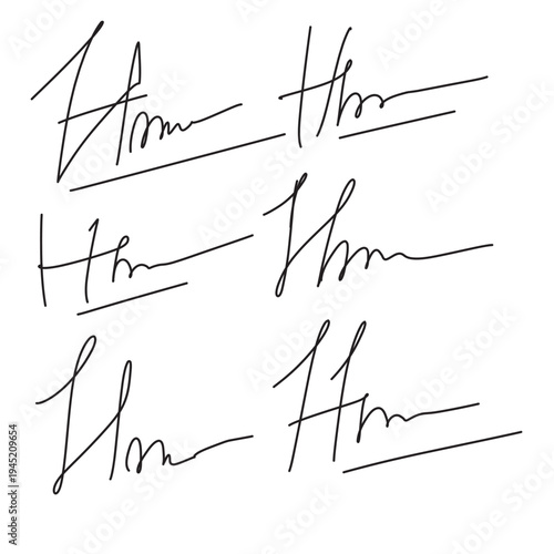 Set of different fake autographs and signatures, mimicking authenticity for certificates, letters or documents, featuring handcrafted doodles and scribbles, vector illustration in eps 10.