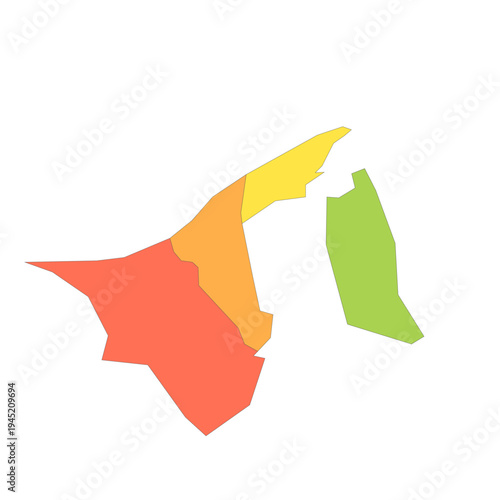 Brunei political map of administrative divisions - districts. Rainbow spectrum colorful blank vector map.