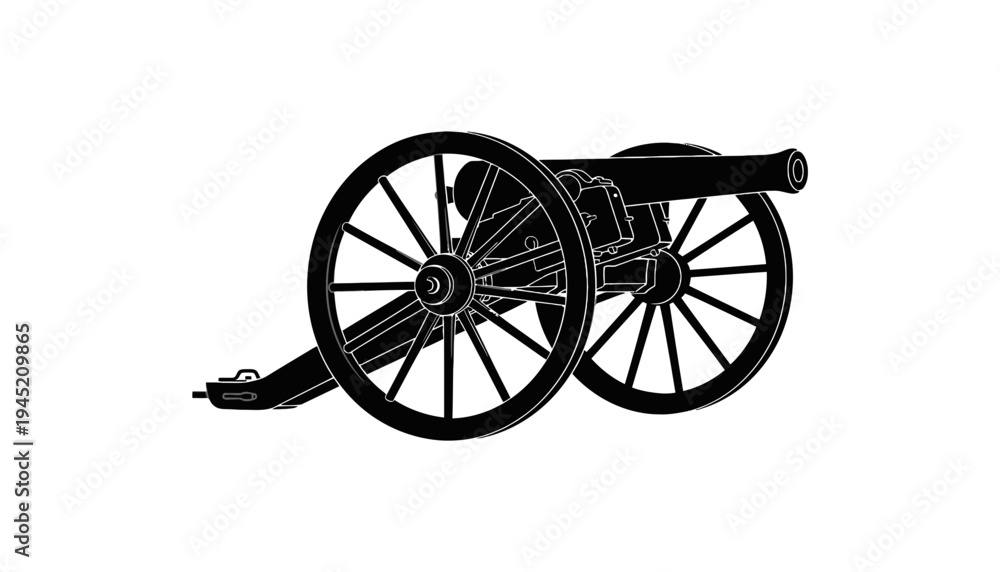 Fototapeta premium A black cannon silhouette illustration on a white background