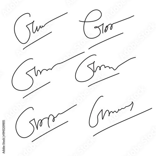 Handwritten collection of fake scribble signature in ink. Handwritten set of inked autographs. Collection of imaginary scribble signatures in eps 10.