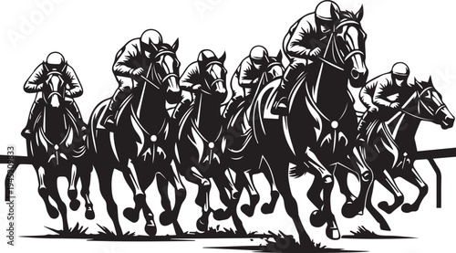 Horse race silhouette illustration of jockeys competing vigorously