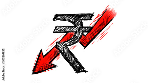 Φωτογραφία Indian Rupee Symbol with Red Up and Down Arrows Sketch Illustration on Alpha Transparent Background, perfect for financial news, stock market analysis, and Indian economy concepts