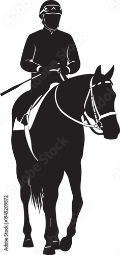 Jockey riding horse silhouette illustration vector with tack