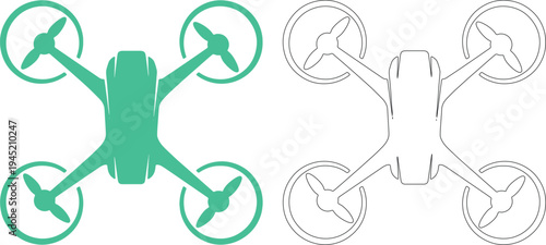 Green drone silhouettes with propellers quadcopter