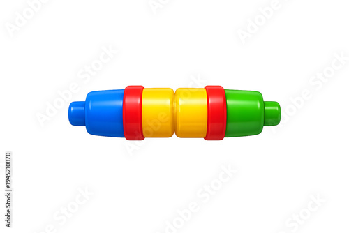 Colorful cylindrical object composed of segmented rings in vibrant colors