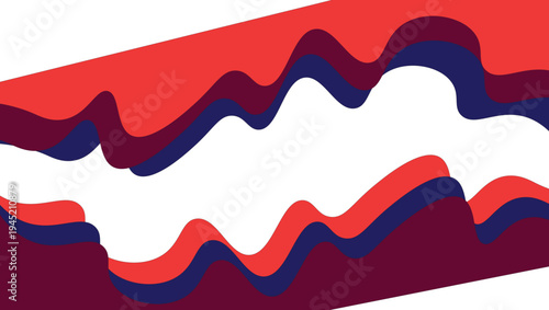 Abstract digital art vector with layered red blue maroon diagonal wavy shapes, central white cutout, and surreal flowing design