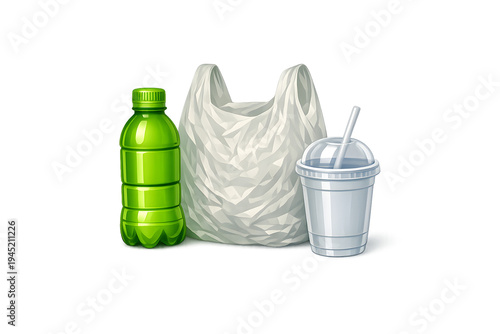 Three plastic bottles arranged in a row with different colors and sizes
