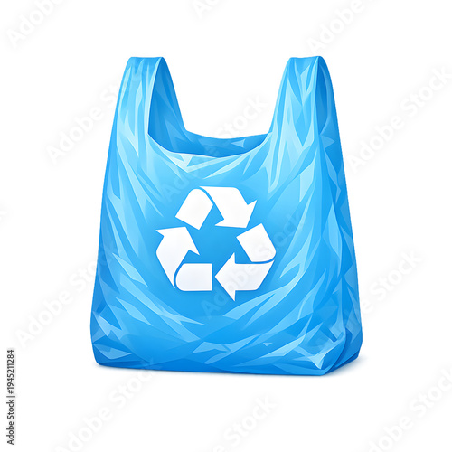 Recycling symbol on a blue reusable shopping bag