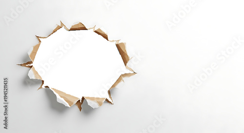 White torn paper hole with ragged edges and shadow effect isolated on transparent background for reveal.