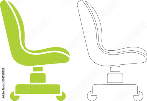 Green office chair silhouette and outline on white background