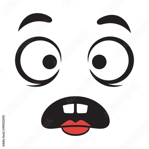 Cartoon scared face with wide open mouth and bugged out eyes surprised expression white background