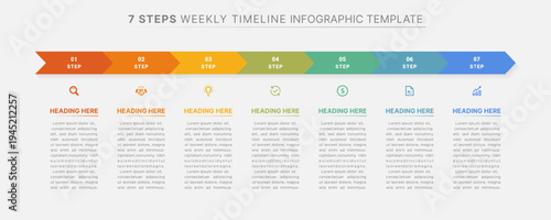 7 Steps Weekly Timeline Infographic Template with Chevron Arrow Process