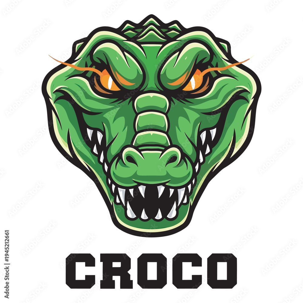 Obraz premium Crocodile head logo illustration, fierce reptile character with sharp teeth and angry eyes, mascot