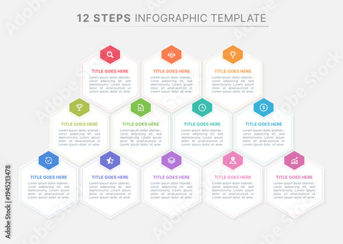 12 Steps Hexagonal Pyramid Business Process Infographic Template